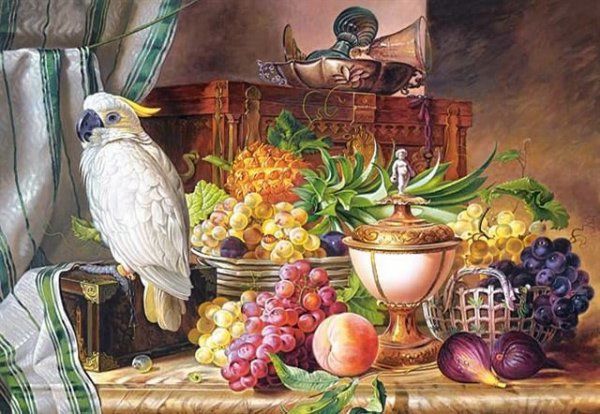 Puzzle 3000 dílků Copy of Still Life With Fruit and a Cockatoo, Josef CASTORLAND