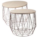 Kovový stolek s dřevěnou deskou šedý | RE7782, RE7782a