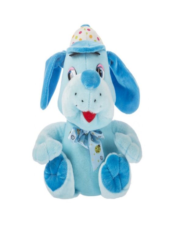 Dětský plyšák Pejsek Marcel s čepicí - modrý 25cm