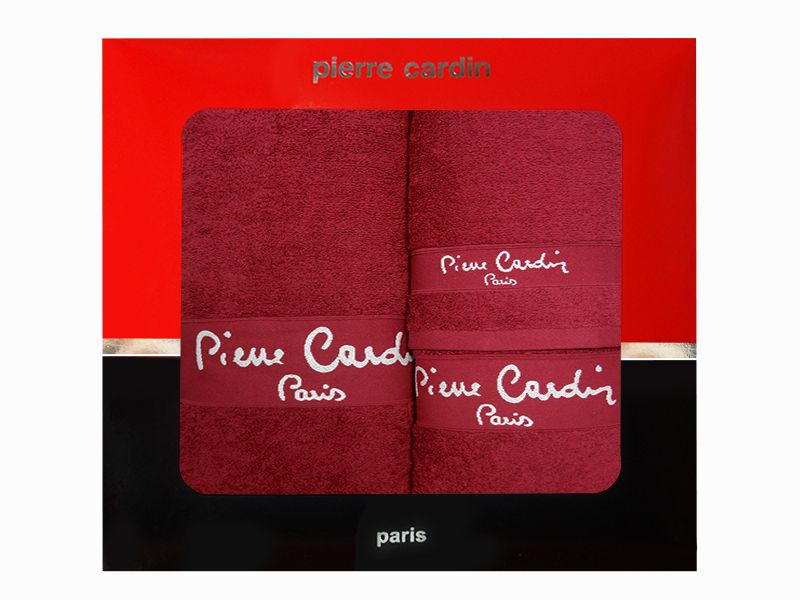 3 - dílná luxusní sada ručníků v krabici - PIERRE CARDIN - bordó